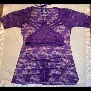 G World Purple Diva Lace Lingerie Set OS